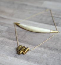 Load image into Gallery viewer, Bone Crescent + Gold Quartz Necklace
