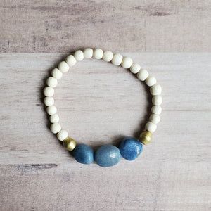 Blue Agate | White Wood Bracelet