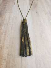 Load image into Gallery viewer, Metallic Faux Hair on Hide Tassel Necklace
