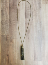 Load image into Gallery viewer, Metallic Faux Hair on Hide Tassel Necklace
