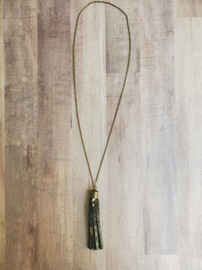 Metallic Faux Hair on Hide Tassel Necklace