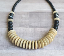 Load image into Gallery viewer, Wood Disc + Batik Bead Necklace
