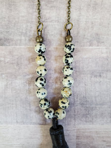 Dalmatian Bead + Tassel Necklace