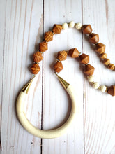 Load image into Gallery viewer, Bone Crescent + Wood Bead Necklace
