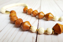 Load image into Gallery viewer, Bone Crescent + Wood Bead Necklace
