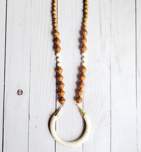 Load image into Gallery viewer, Bone Crescent + Wood Bead Necklace

