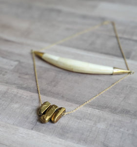 Bone Crescent + Gold Quartz Necklace