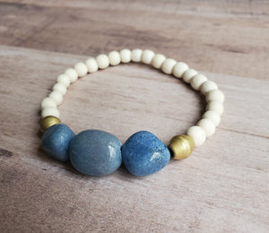 Blue Agate | White Wood Bracelet