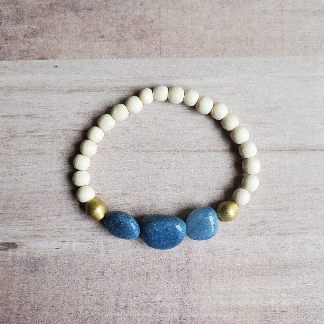 Blue Agate | White Wood Bracelet