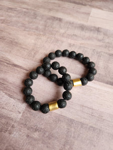 Lava Stone | Gold Bead Bracelet