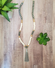 Load image into Gallery viewer, Wood Bead Tassel Necklace in Grey
