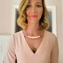 Load image into Gallery viewer, Bone Crescent + Gold Quartz Necklace
