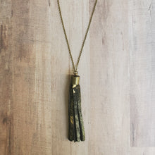 Load image into Gallery viewer, Metallic Faux Hair on Hide Tassel Necklace
