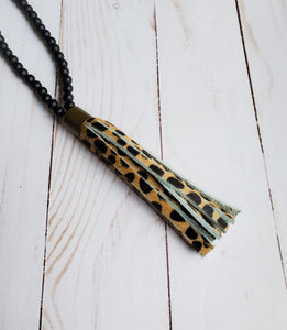Cheetah Tassel + Black Onyx Necklace