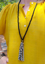 Load image into Gallery viewer, Cheetah Tassel + Black Onyx Necklace
