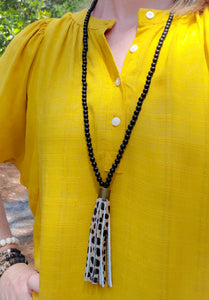 Cheetah Tassel + Black Onyx Necklace