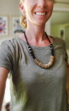 Load image into Gallery viewer, Wood Disc + Batik Bead Necklace

