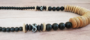 Wood Disc + Batik Bead Necklace