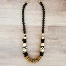 Load image into Gallery viewer, Batik Bone Bead + Wood Necklace
