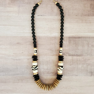 Batik Bone Bead + Wood Necklace