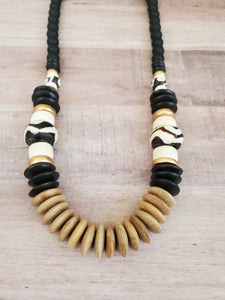 Batik Bone Bead + Wood Necklace