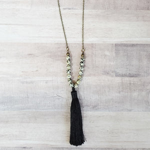Dalmatian Bead + Tassel Necklace