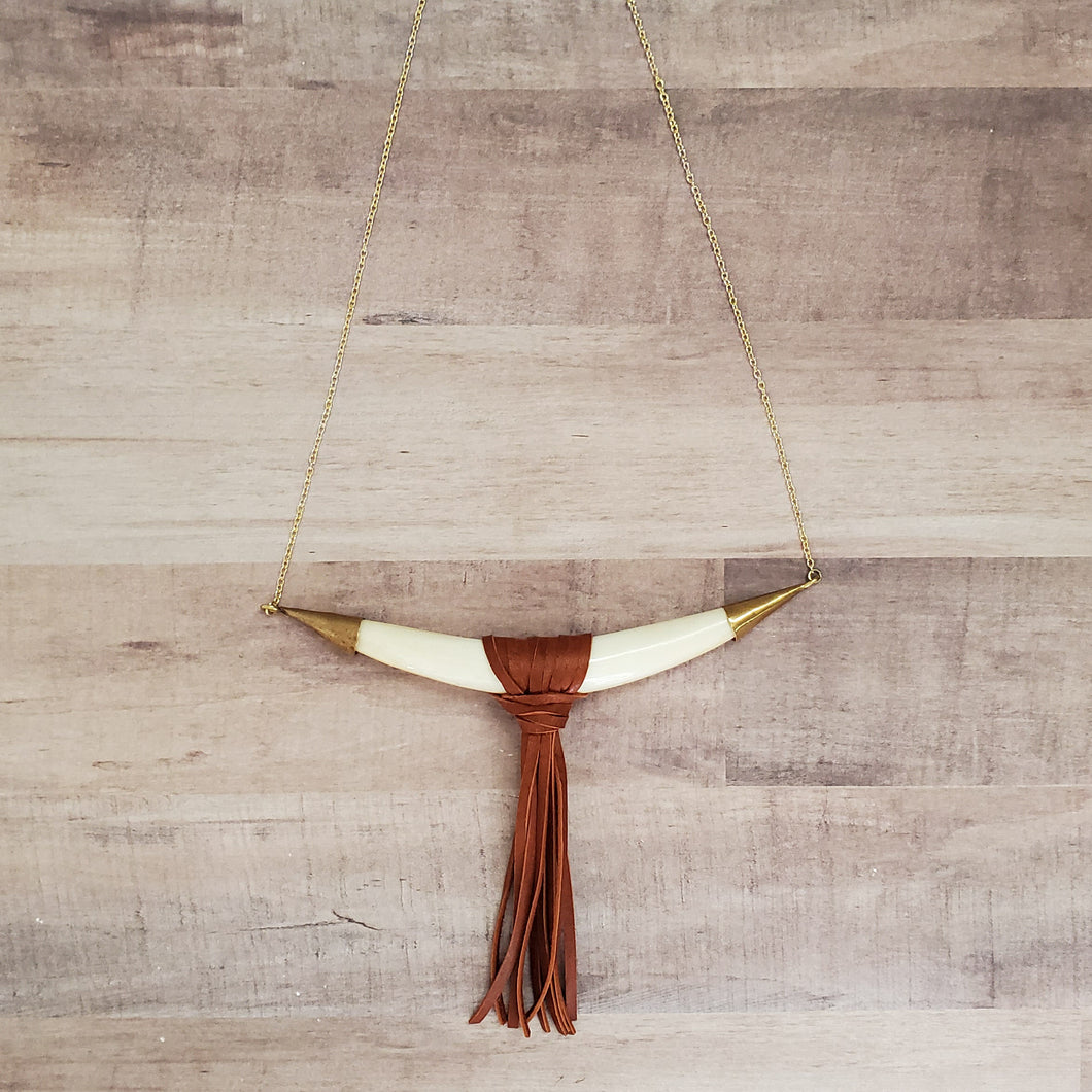 Bone Crescent + Tassel Necklace