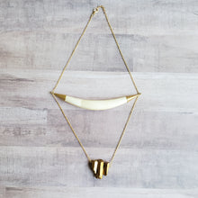 Load image into Gallery viewer, Bone Crescent + Gold Quartz Necklace

